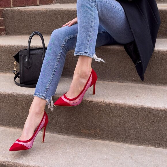 NEW ALLEGRA JAMES Suede Debbie Pumps red for women 663tn - Picture 8 of 9